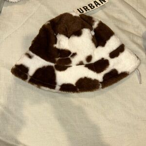 Urban Outfitters Cow Print Bucket Hat Brown and White